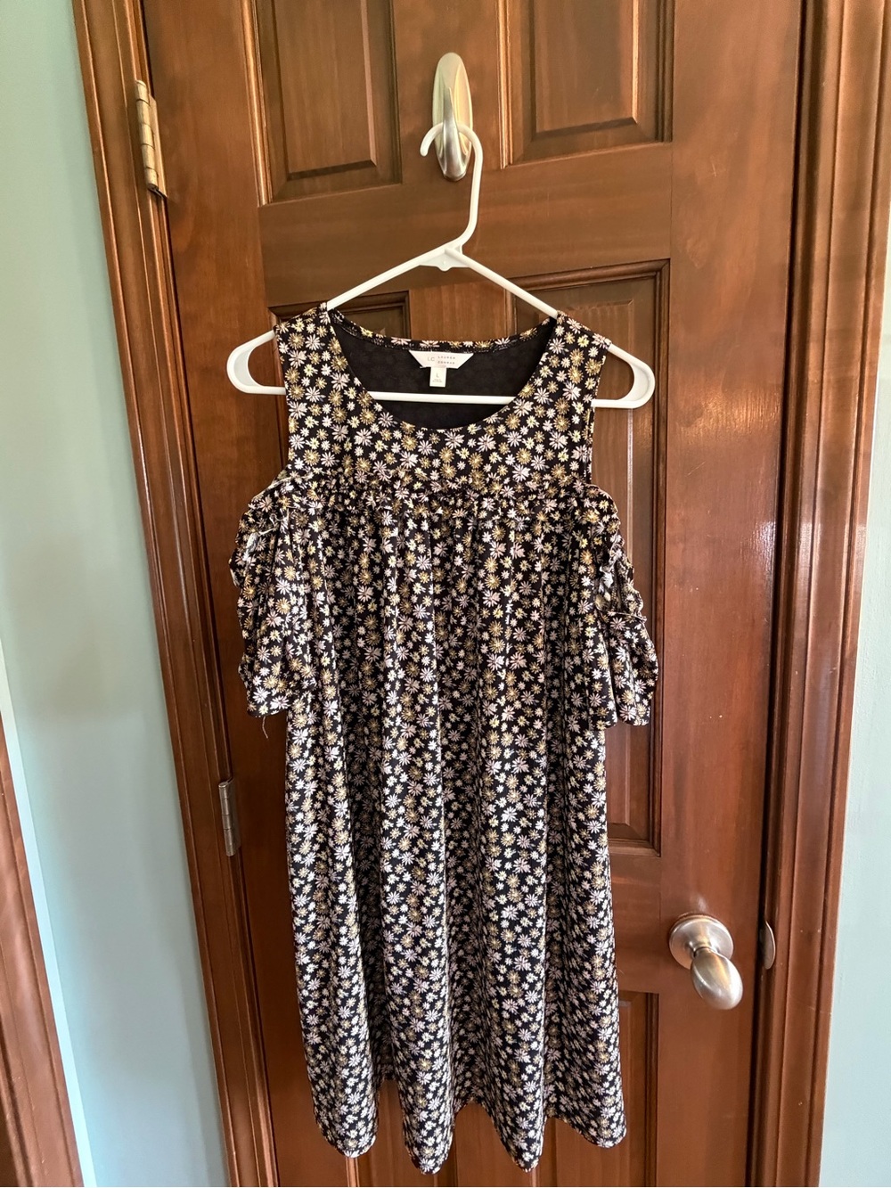 LC Lauren Conrad Black Floral Cold-Shoulder Dress